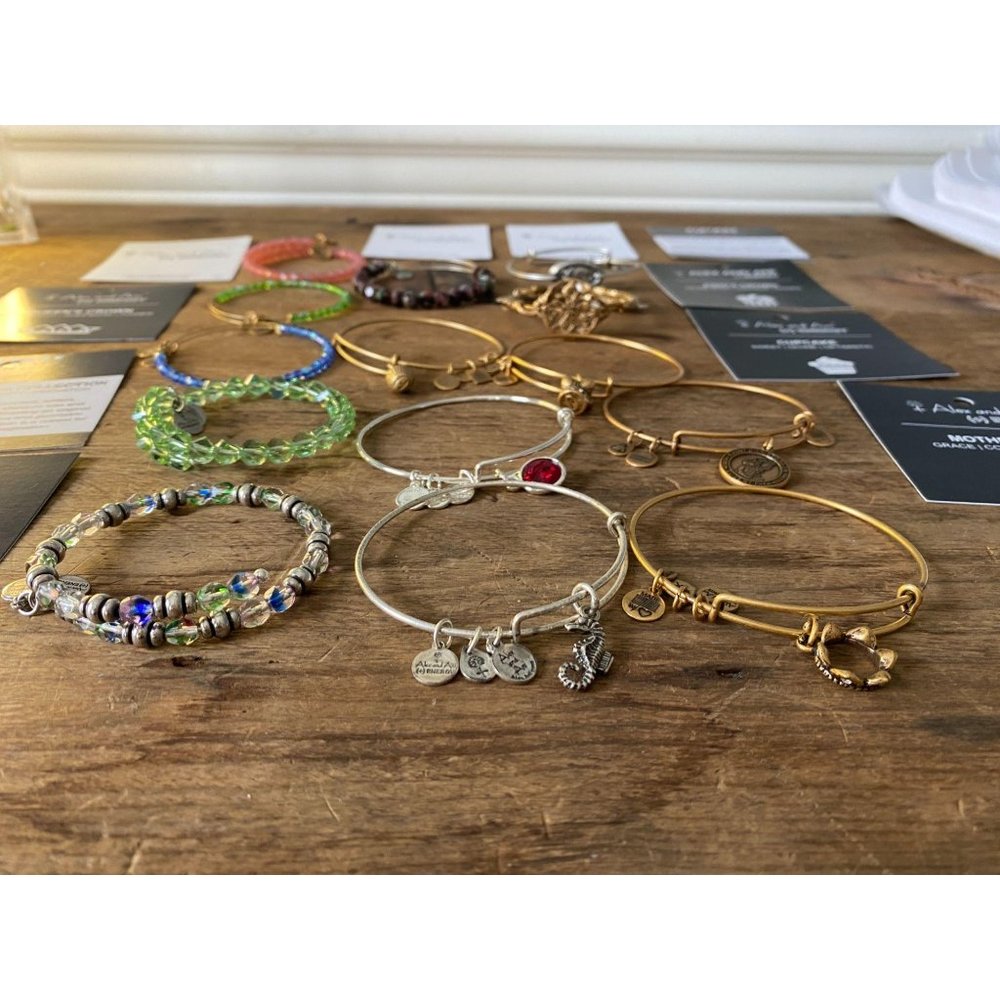 Lot of 14 Alex and Ani Bangle Bracelets Gold & Sil - Picture 1 of 7